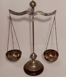 Escala grande de cuenco colgante vintage de plata/latón de 16,5" - Imagen 1 de 11