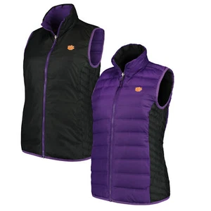 Clemson Tigers Columbia Women's Lake 22 Reversible Puffer Vest - Black/Purple - Picture 1 of 5
