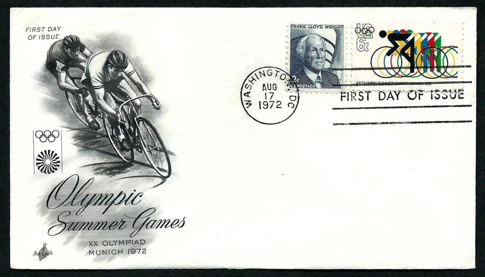 USA, SCOTT # 1460 & 1280, COMBO ARTCRAFT FDC COVER OF OLYMPIC SUMMER GAMES, 1972 - Image 1 of 1
