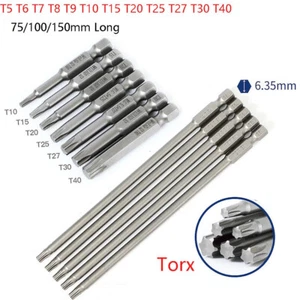 Torx TX Screwdriver Bit Set Extra Long 1/4" Hex Magnetic T5-T40 Tx- Star bit - Picture 1 of 38