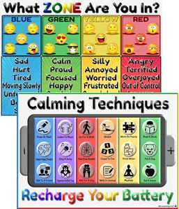 Zones of Regulation and Calming Strategies Posters - Laminated 14X19.5 – Emotion - Picture 1 of 7