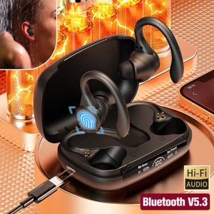 Over Ear Bluetooth 5.3 Wireless Sport Earhooks TWS Earbuds Headphones Sweatproof - Picture 1 of 17