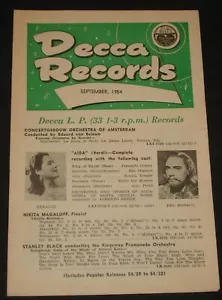 DECCA RECORDS AUSTRALIA 1954 DECEMBER SUPPLEMENT CATALOGUE 33s & 78s - Bild 1 von 3