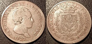 Italie - Sardaigne - Charles Félix - 2 lire argent 1827 P, Gênes ! KM#122 - Picture 1 of 1