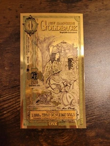 New Hampshire 1 Goldback Note 1/1000 oz 24k - Picture 1 of 3