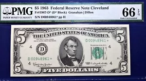 1963 $5 Federal Reserve Note Fr-1967-D* Cleveland PMG66 Gem EPQ - Picture 1 of 4