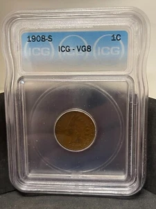1908 S Indian Head Cent ICG VG-8 1C Indian Head Penny Copper - Picture 1 of 4