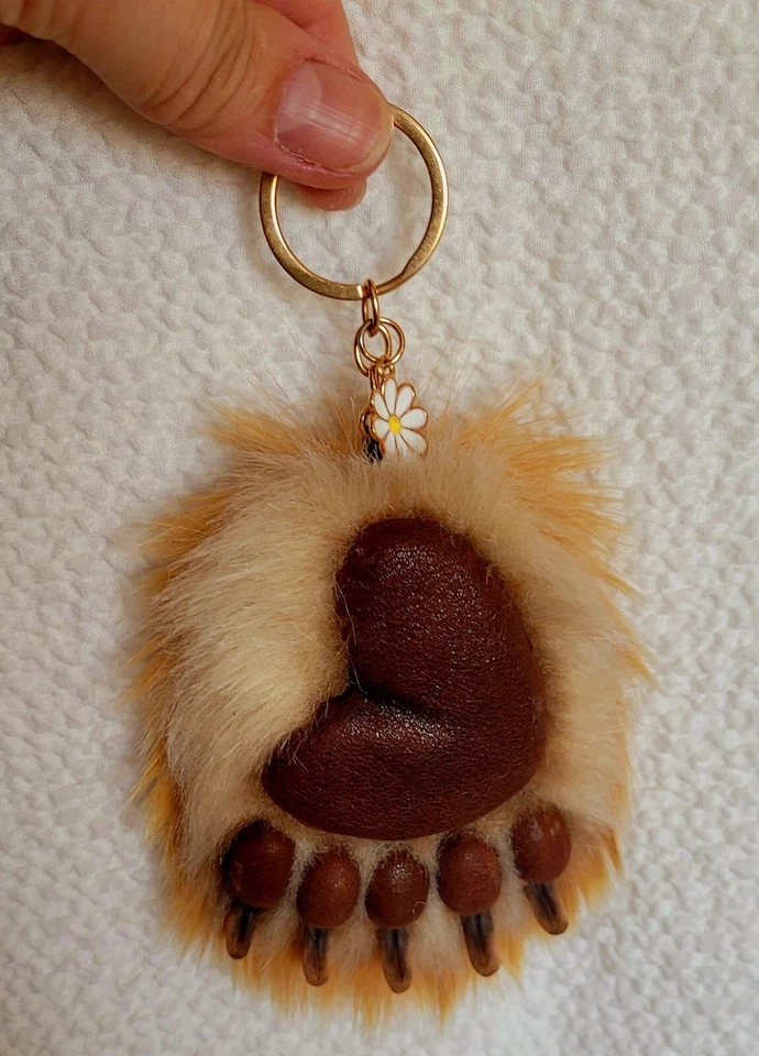 Bear Paw Keychain Faux Fur Heart Pad Claw Bag Charm Cute Animal Gift Handmade - Image 1 of 4