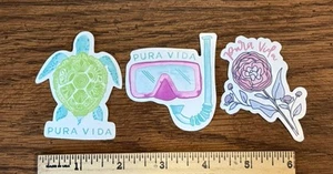 Pura Vida Aufkleber 3 Stück - Schildkröte, Schnorchel, Blume - Bild 1 von 1