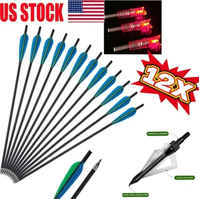 20inch Crossbow bolts +3pcs LED Nock/ Broadhead Archery Hunting  for Crossbow Up - Image 1 of 4