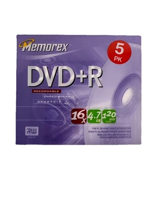Memorex 5 Pack 16X 4.7GB 120 Minute DVD+R Sealed - Image 1 of 4
