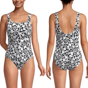 Costume intero donna Lands' End scollo a scoop grande floreale bianco e nero - Foto 1 di 16
