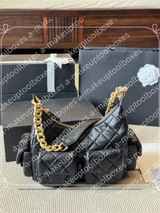 Hobo-Schultertasche Damen Lammleder Rautengitter gesteppt Doppeltasche B35 - Bild 1 von 13