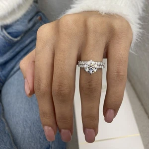 Diamond Ring Band Set Round VS1 F IGI Certified 2.6Ct lab created 14K White Gold - Picture 1 of 11
