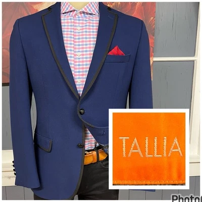 Tallia Dinner Jacket Blazer Sport Coat Mens 40R Polyester Blend Stretch Blue - Image 1 of 4