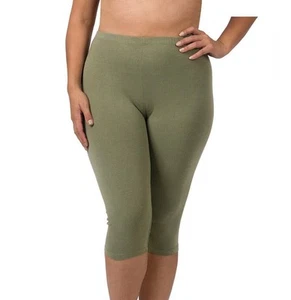 Zenana Capri Leggings Knee Pants Cotton Spandex Basic Color Olive Green 1X NWOT - Picture 1 of 6