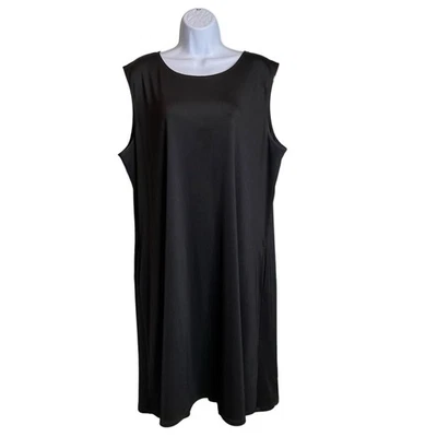 Винтажный Nipon бутик женщин черный без рукавов Midi Shift платье размер 2 X классический - Изображение 1 из 4