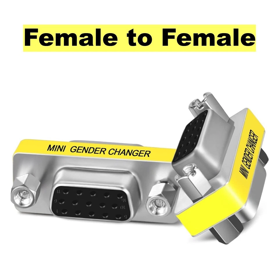 VGA SVGA Female Male 15 Pin Connector Gender Converter Adapter Coupler Extender - Image 1 of 4