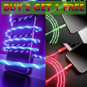 LED Charging Cord For Charger Data Type-C iPhone USB Sync Flowing Light Up Cable - Picture 1 of 16