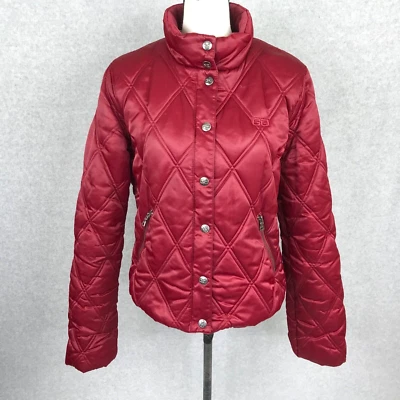 Chaqueta acolchada Guess Jeans roja acolchada acolchada para mujer talla L cremallera/bolsillos a presión Y2K Foto 1 de 4