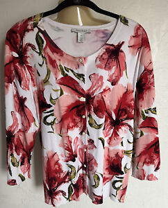 White House Black Market Women's Cardigan Snap Button Floral Sweater SZ XL