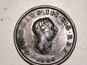 1806 Großbritannien 1/2 Penny, Kupfer Half Penny Münze - Bild 1 von 2