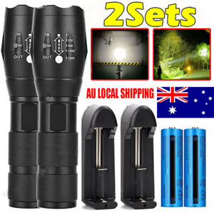 2PCS High Powered 12000000LM LED Flashlight Super Bright Torch Rechargeable Lamp