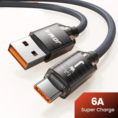 USB A to Type C Cable 6A 66W Fast Charger Braided Long Lead 0.25M 1M 2M 3M - Image 1 of 4