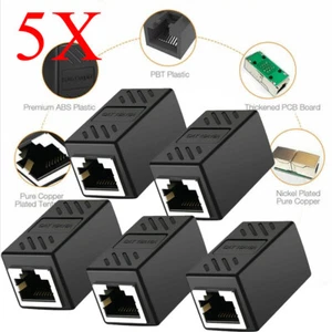 5Pcs Inline RJ45 Coupler Cat7 Cat6 Cat5e Ethernet LAN Network Cable Adapter - Picture 1 of 2