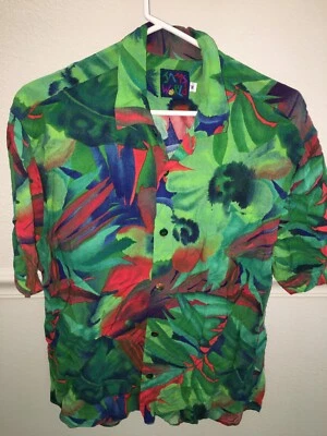 MENS JAMS WORLD GREEN RED BLUE RAYON HAWAIIAN ISLAND ALOHA SHIRT SIZE M 42" - Image 1 of 4