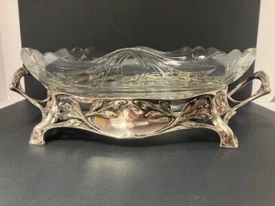 Centro de mesa Art Nouveau plata y vidrio cortado. Alemania 800 plata. Art Nouveau Foto 1 de 4