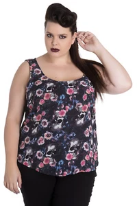 New Plus Size Sheer Skull & Roses Sheer Top Vintage Work UK 18 20 22 Morgan Lace - Picture 1 of 1