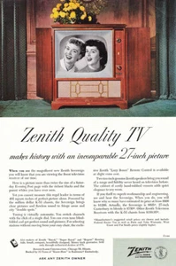 1952 Zenith Quality TV: Makes History With an Incomparable Vintage Print Ad - Picture 1 of 1