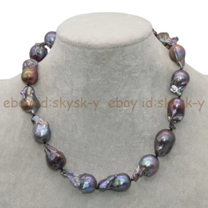 Huge 15-25mm Real Natural Black South Sea Keshi Reborn Baroque Pearl Necklace - Picture 1 of 15