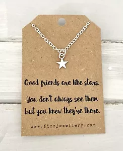 "Friends are like Stars" Friendship Dainty Star 18" Necklace New Gift Card Quote - Picture 1 of 1