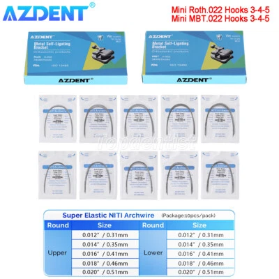 AZDENT Dental Orthodontic Self-ligating Brackets Braces /Niti Round Arch Wires - Image 1 of 4