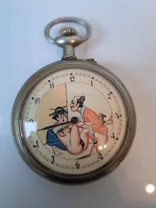 erotische Uhr / bewegliches Zifferblatt , alte , große Taschenuhr Doxa , Geschah - Bild 1 von 9