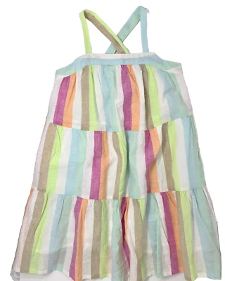 Nuevo con etiquetas Vestido de Verano Gap Niñas Mediano 8 Pateles Mezcla de Lino Multi Rayas Forrado Foto 1 de 4