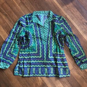Vintage 1960s handmade psychedelic day glow groovy peasant tunic blouse - Foto 1 di 4