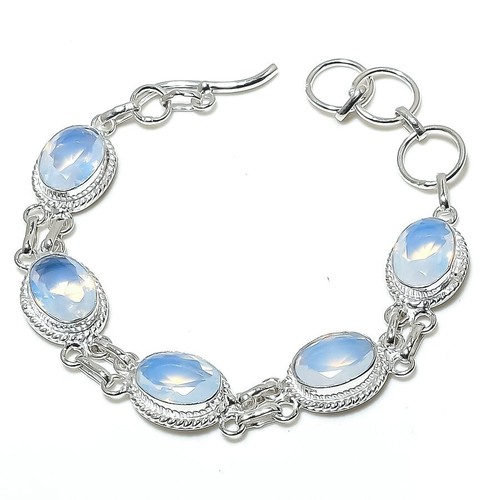 VALENTINO "Bracciale Gioielli Pietra Pregiata Lattea Opalite Fatto a Mano Argento Sterling 925""