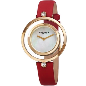 Reloj para mujer Akribos XXIV Ak1060RD Swarovski tono dorado rojo satinado cuero - Imagen 1 de 1