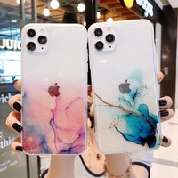 For iPhone 12 Mini 12 Pro Max 11 XS XR X 8 7 Watercolor Marble Soft Case Cover