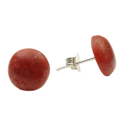 Paio di Orecchini Di Corallo 10mm & 925 Sterling Silver - Immagine 1 di 3