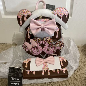NWTLoungefly Disney Minnie Mouse Chocolate Lollipop Ears Mini Backpack & Wallet - Picture 1 of 7