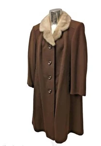 WOMENS Vintage Wool & Mink Collar Jacket Coat Brown Size UK 12-14 Medium Short - Picture 1 of 10