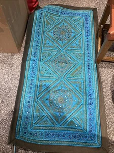 Turquoise Cotton Prayer Mat / Wall Hanging 104 Cm.H X 54cm W - Picture 1 of 4