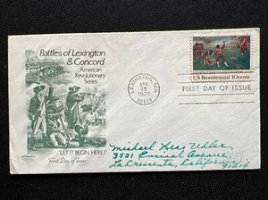 1563 Bicentennial Lexington & Concord FDC Artmaster Apr 19 1975 Lexington MA - Picture 1 of 2