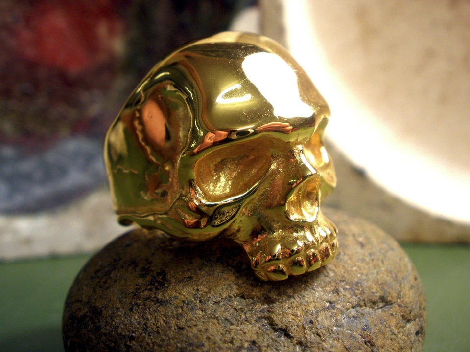 Gold Skull Ring, Gold Plated Sterling Silver Ring, Skull Ring, Bikers Ring - Image 1 of 4