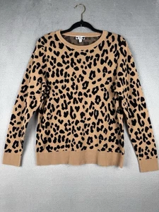 Kim Rogers Leopard Print 100% Cotton Crewneck Sweater Size Petite Large - Picture 1 of 8
