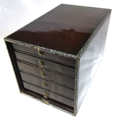 Japanese Wooden Box Mother of Pearl Work Kohikidashi 5Drawers 7.5×11.8×H7.9in FS - Image 1 of 4